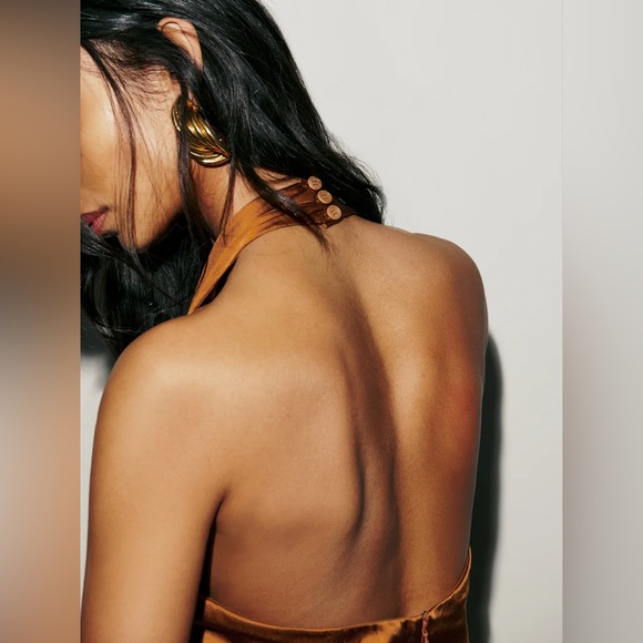 NWT NEW Reformation Daniela Silk Maxi Deep V Dress Copper Burnt Orange Brown - Picture 9 of 17